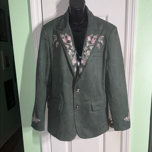 Manly Olive Green Classic Retro Embroidered Western Blazer Sport-Coat Size XL